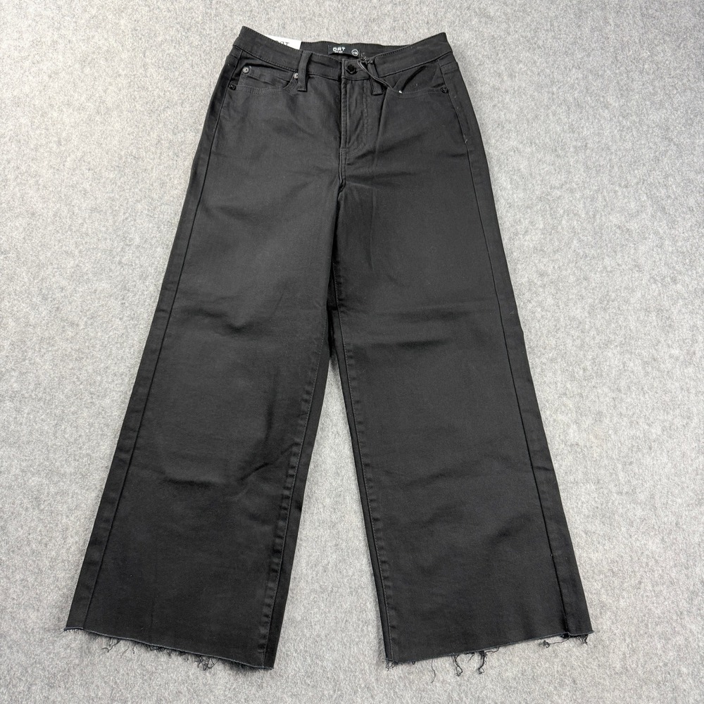 OAT New York Pants Womens 2/26 Black Raw Hem Wide Leg High Rise Denim